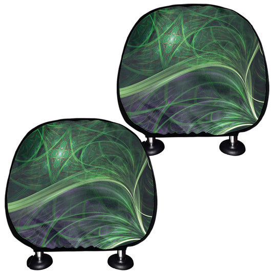 Green Fractal Print Car Headrest Covers
