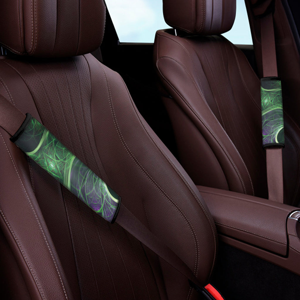 Green Fractal Print Car Seat Belt Covers