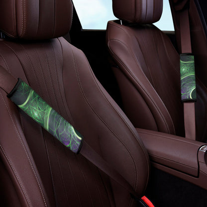 Green Fractal Print Car Seat Belt Covers