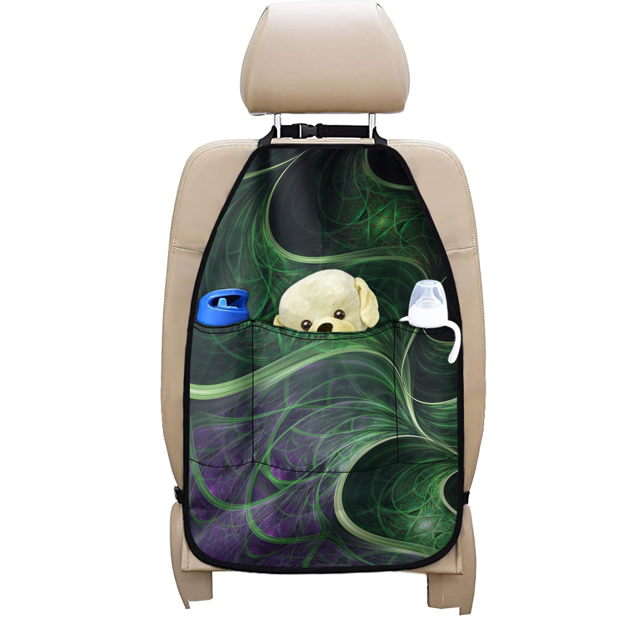 Green Fractal Print Car Seat Organizers
