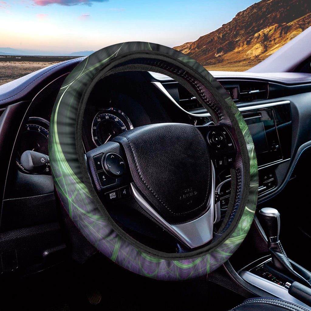 Green Fractal Print Car Steering Wheel Cover