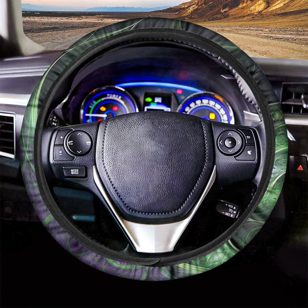 Green Fractal Print Car Steering Wheel Cover