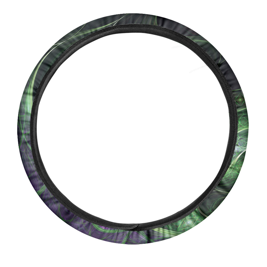 Green Fractal Print Car Steering Wheel Cover