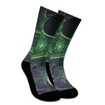 Green Fractal Print Crew Socks