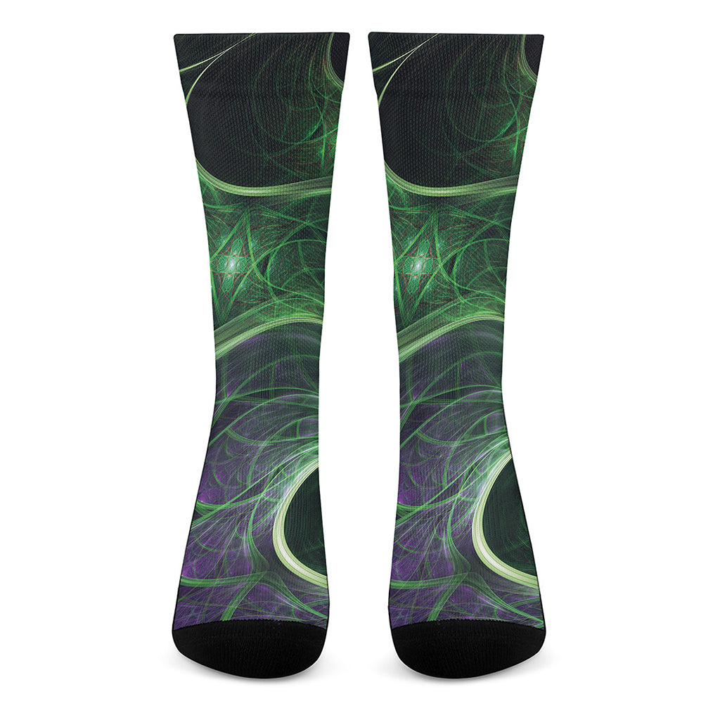Green Fractal Print Crew Socks