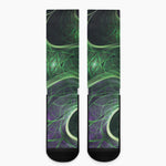 Green Fractal Print Crew Socks