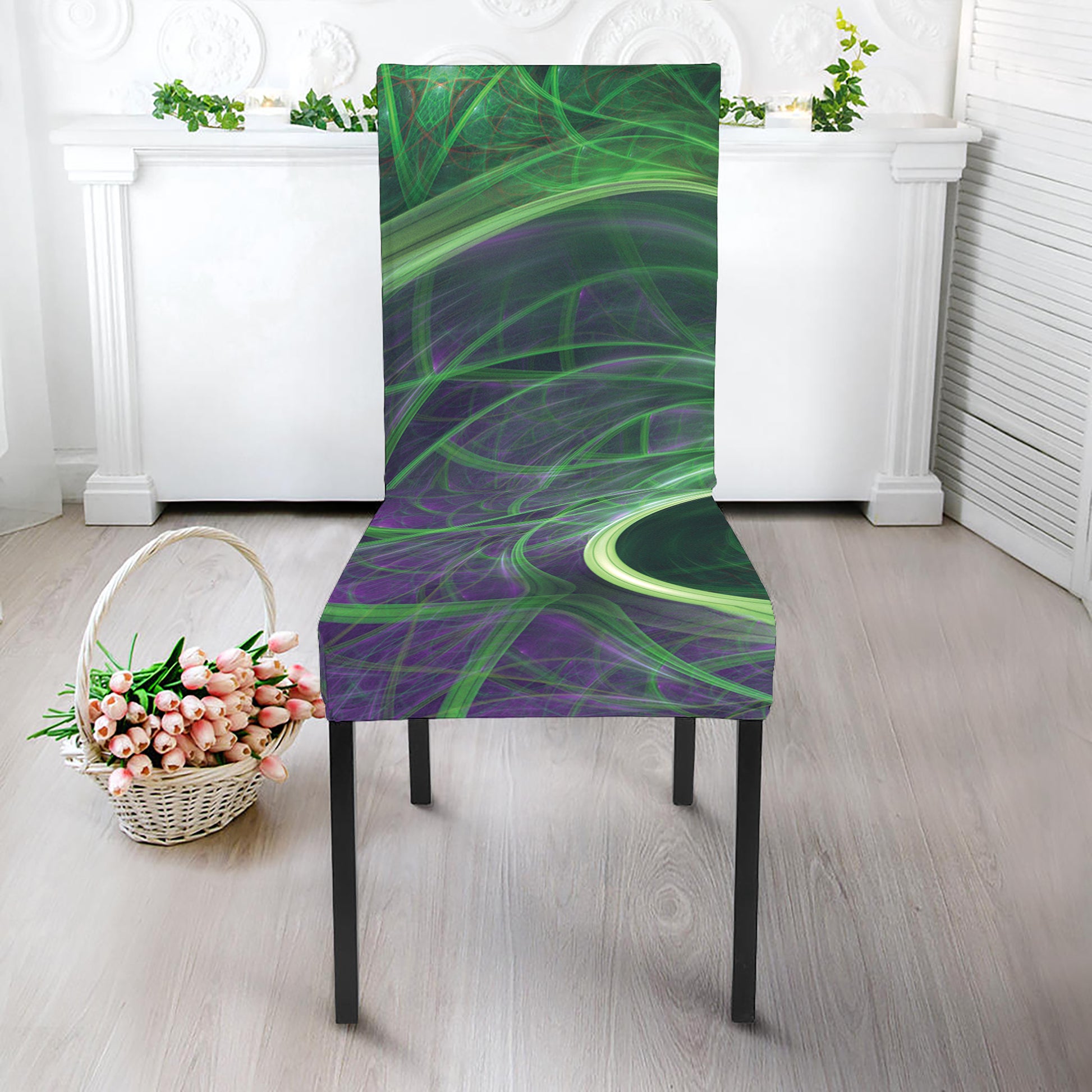 Green Fractal Print Dining Chair Slipcover