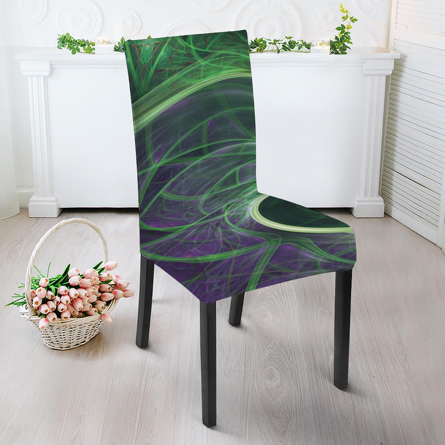 Green Fractal Print Dining Chair Slipcover