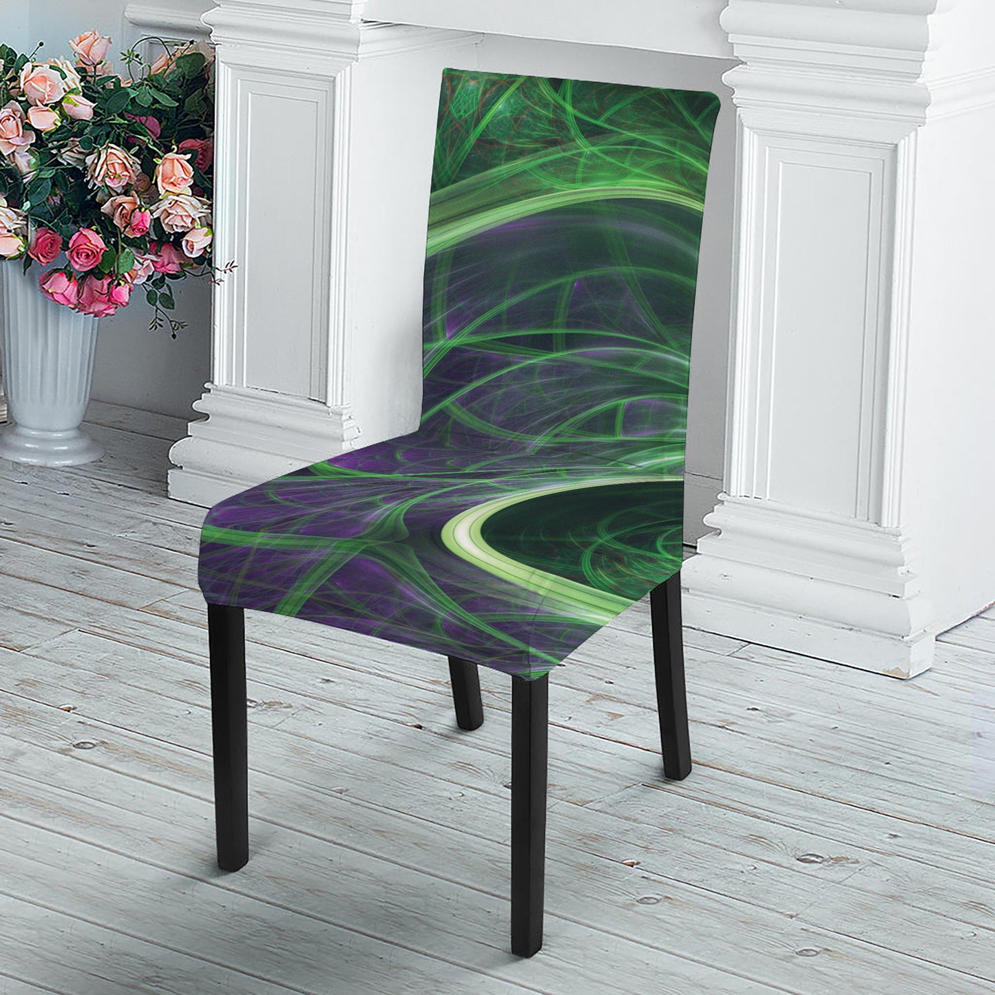 Green Fractal Print Dining Chair Slipcover
