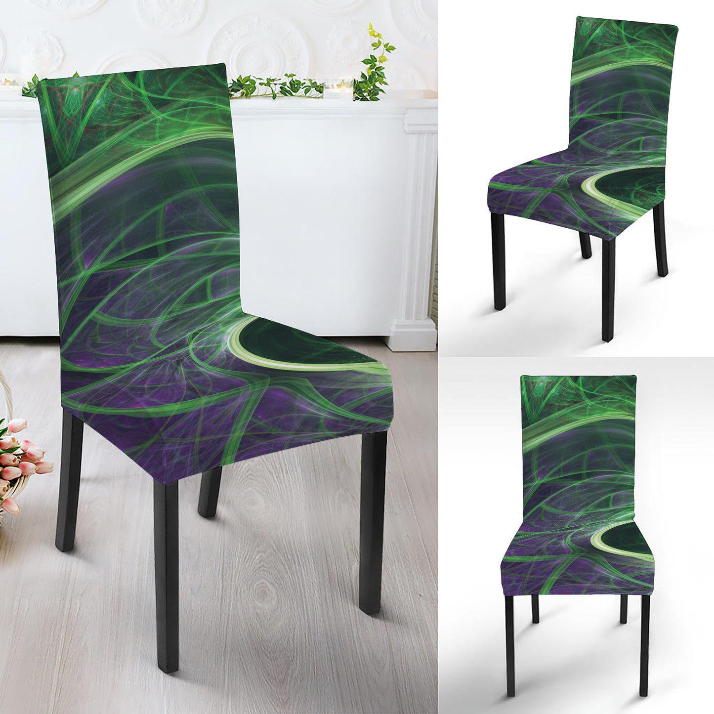 Green Fractal Print Dining Chair Slipcover
