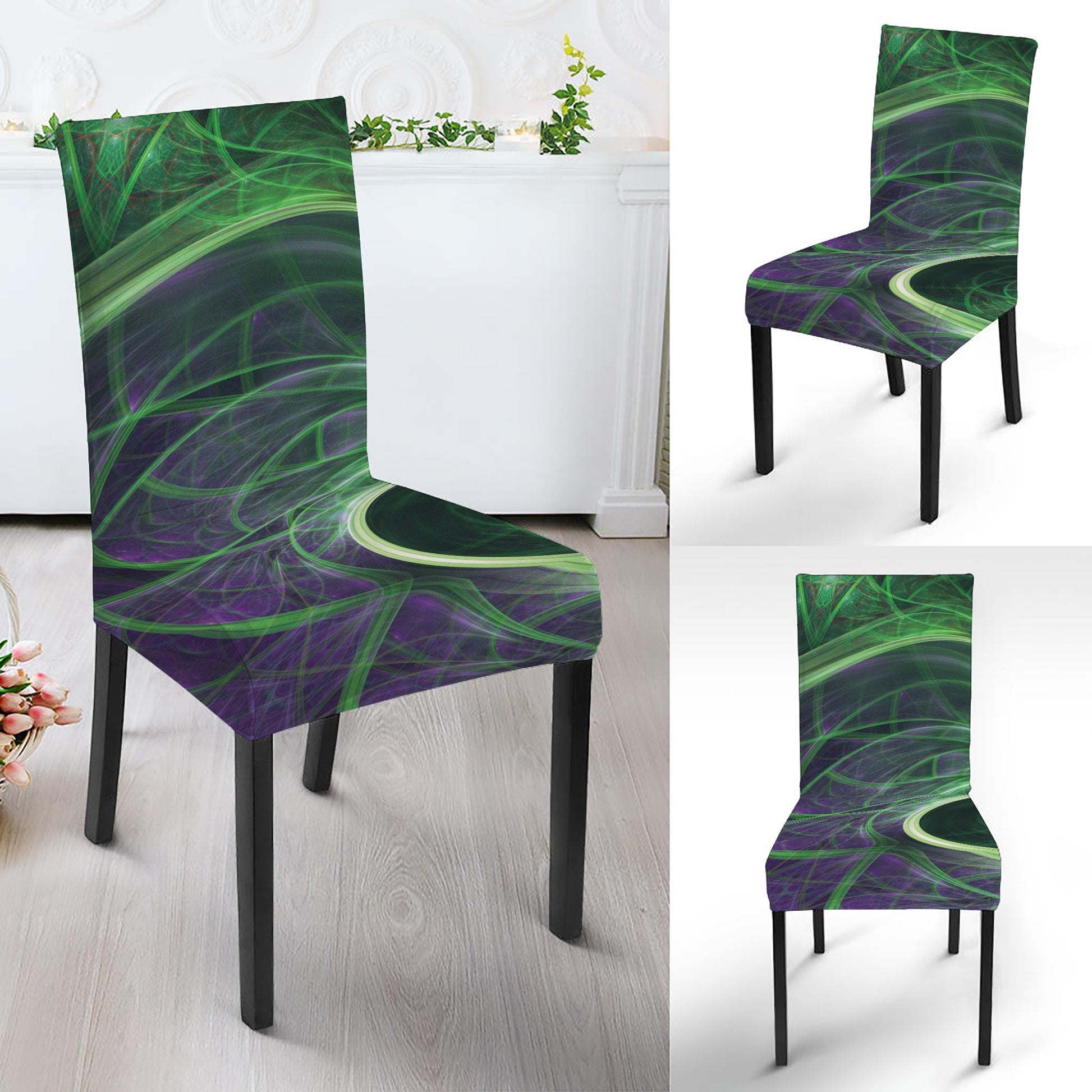 Green Fractal Print Dining Chair Slipcover