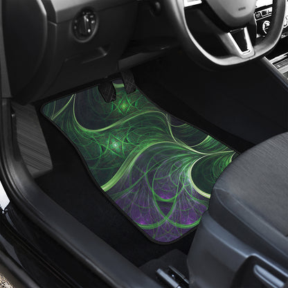 Green Fractal Print Front and Back Car Floor Mats