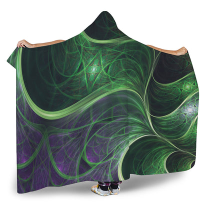 Green Fractal Print Hooded Blanket