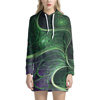 Green Fractal Print Hoodie Dress
