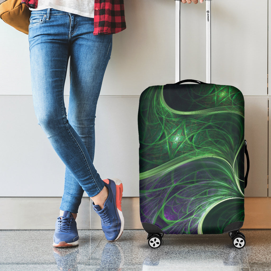 Green Fractal Print Luggage Cover