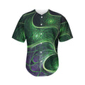 Green Fractal Print Men's Baseball Jersey