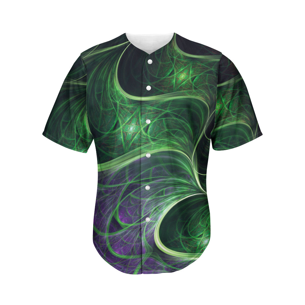 Green Fractal Print Men's Baseball Jersey