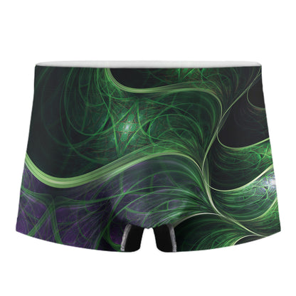 Green Fractal Print Men's Boxer Briefs