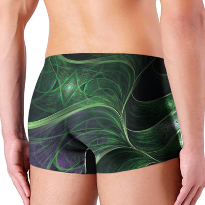 Green Fractal Print Men's Boxer Briefs