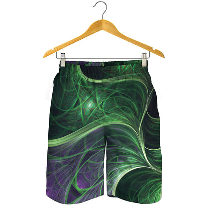 Green Fractal Print Men's Shorts