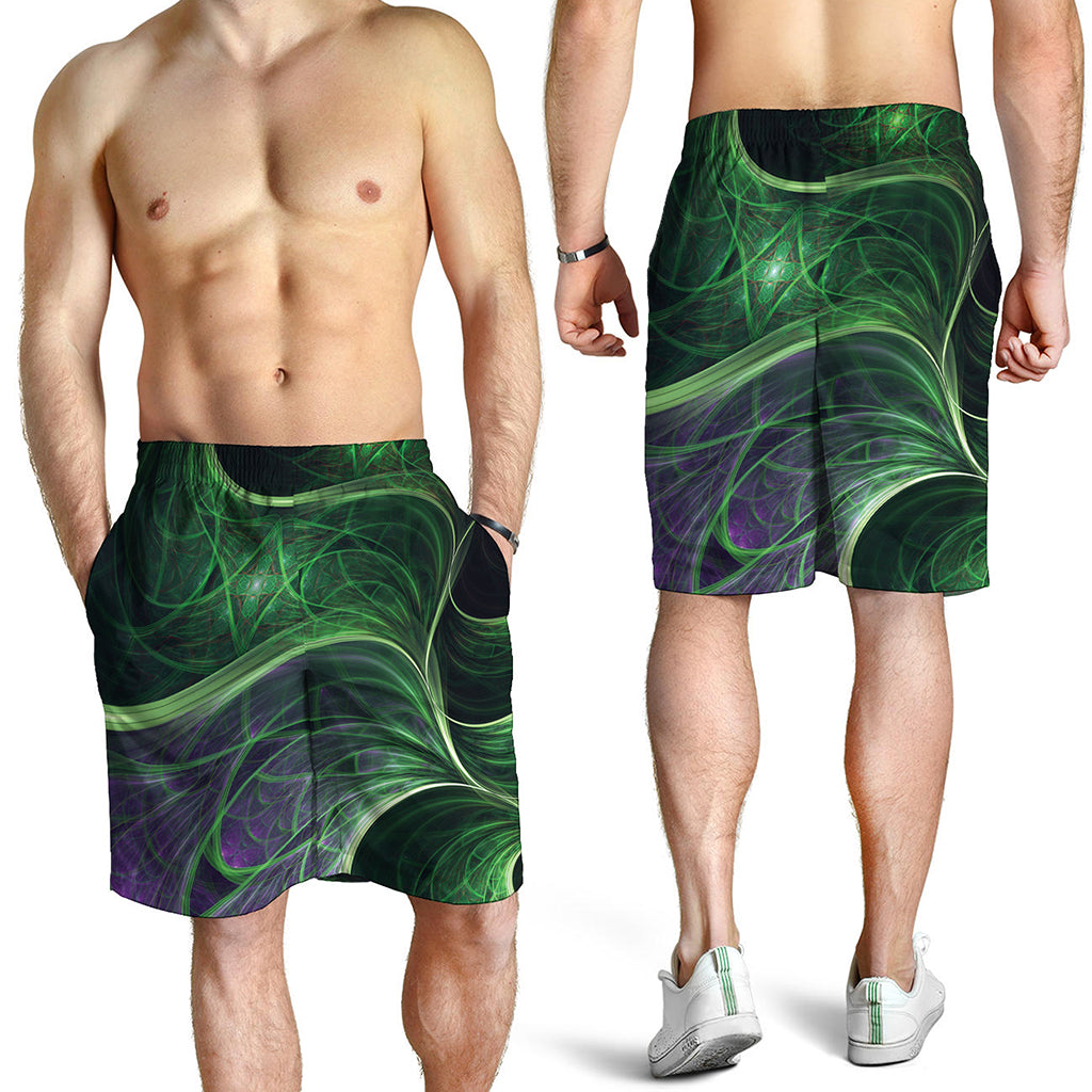 Green Fractal Print Men's Shorts
