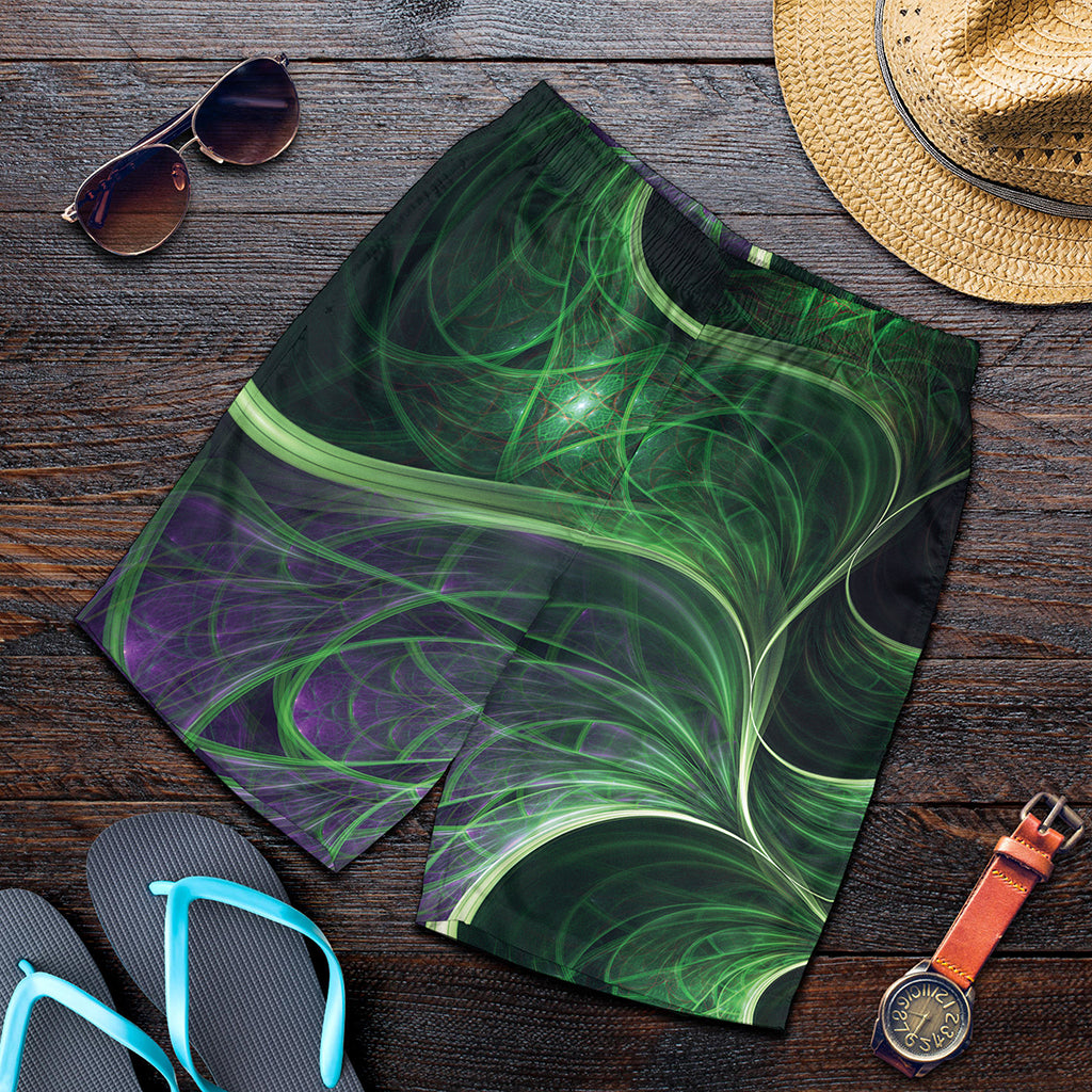 Green Fractal Print Men's Shorts