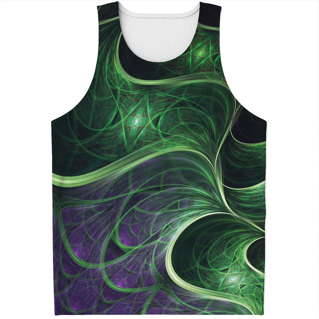 Green Fractal Print Men's Tank Top