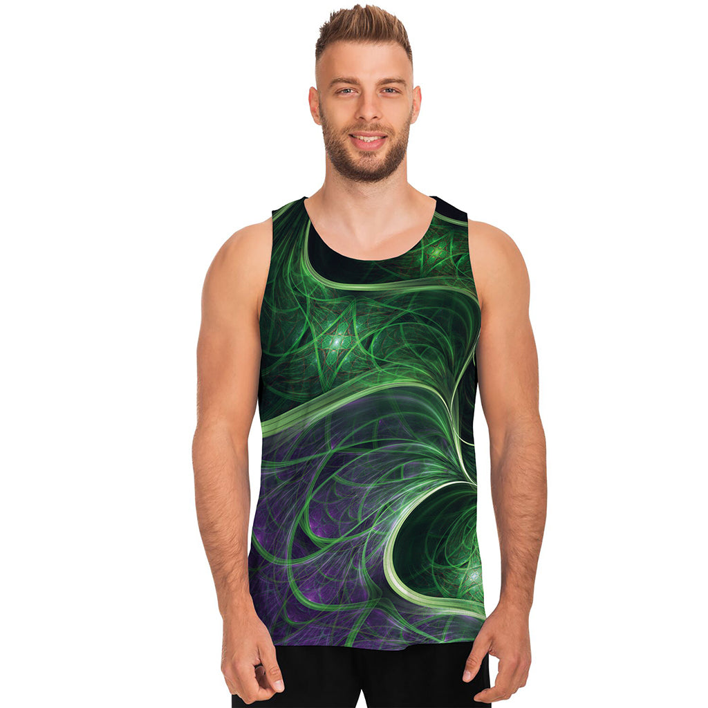 Green Fractal Print Men's Tank Top
