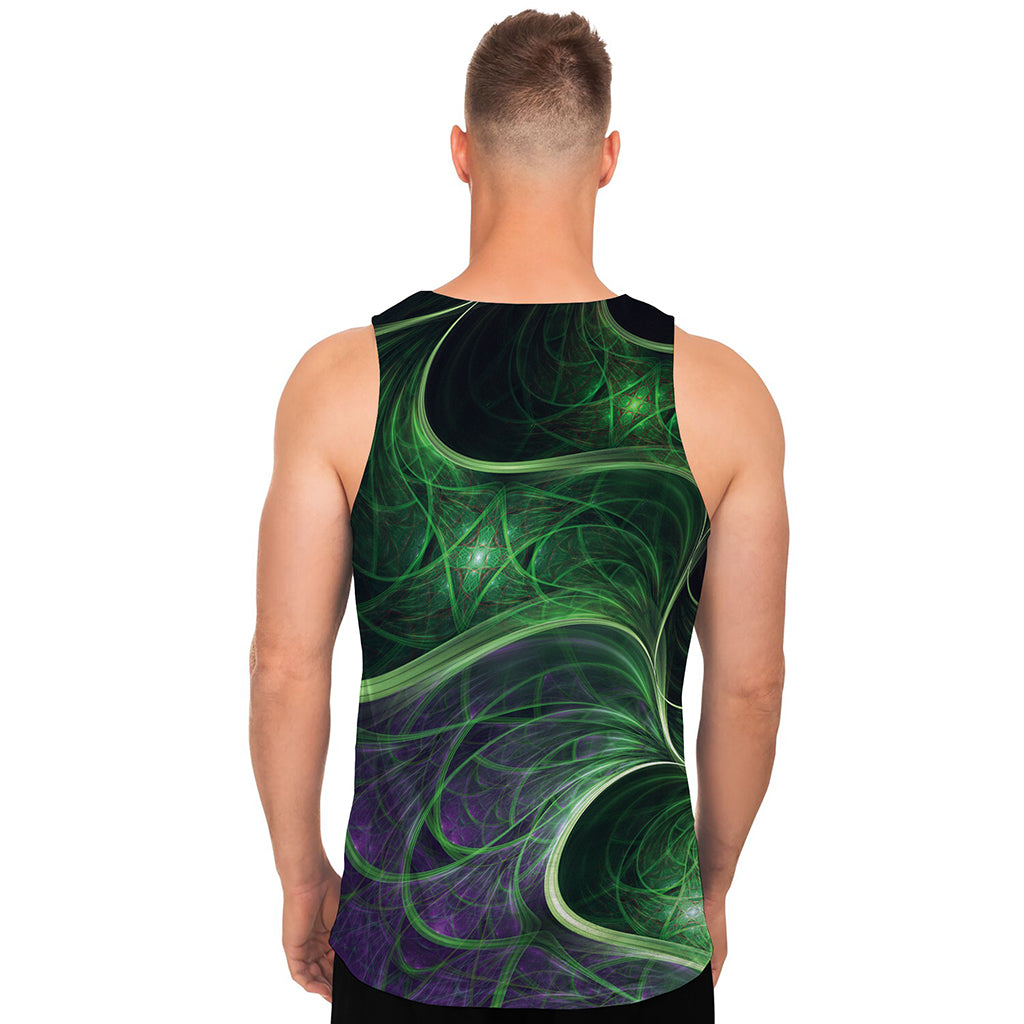 Green Fractal Print Men's Tank Top
