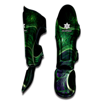 Green Fractal Print Muay Thai Shin Guard