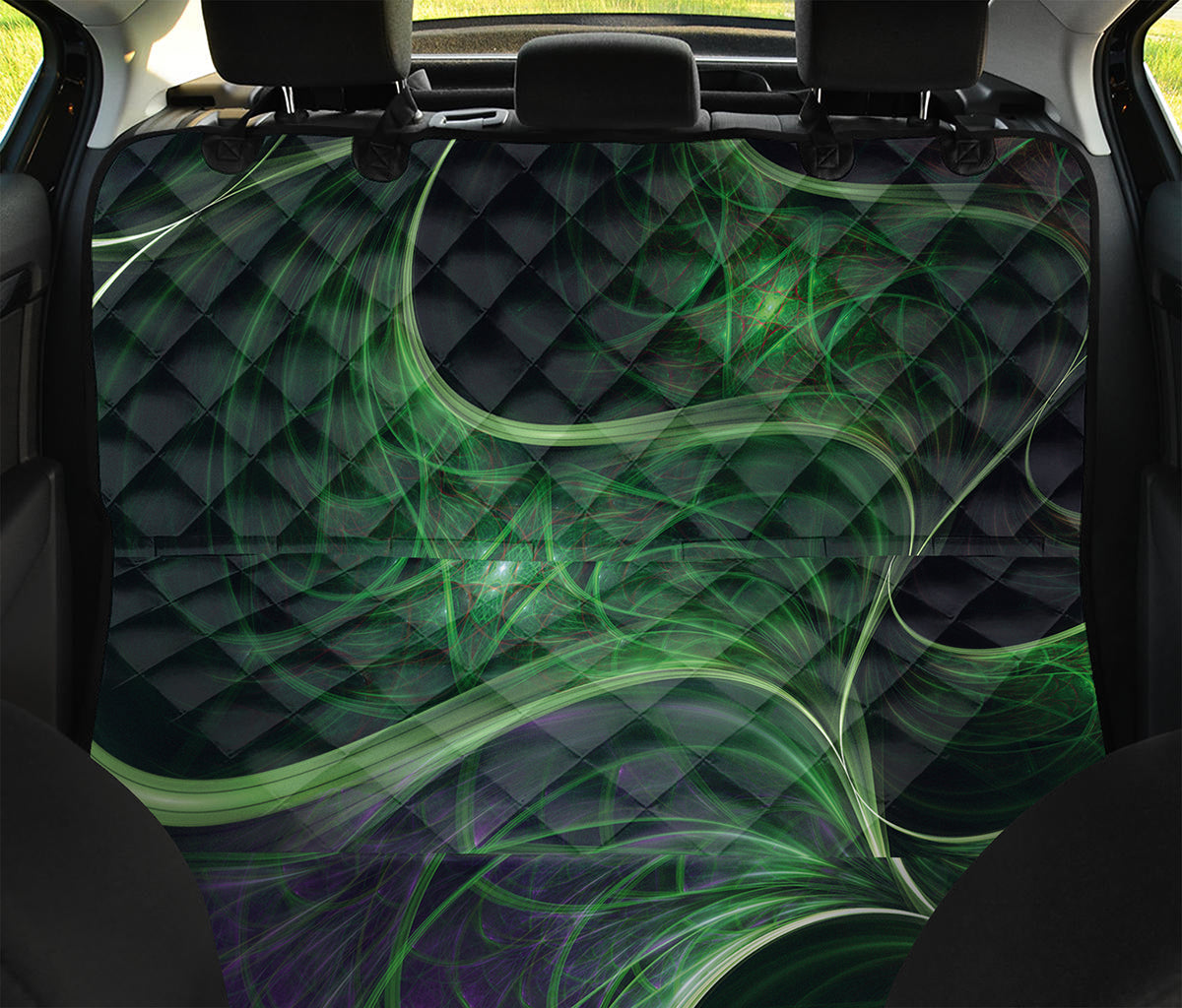 Green Fractal Print Pet Car Back Seat Cover