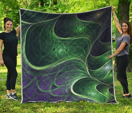 Green Fractal Print Quilt