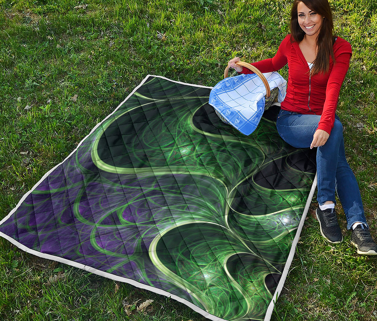Green Fractal Print Quilt