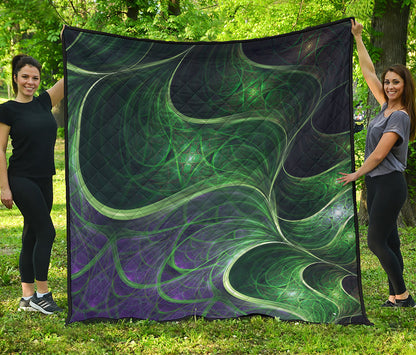 Green Fractal Print Quilt