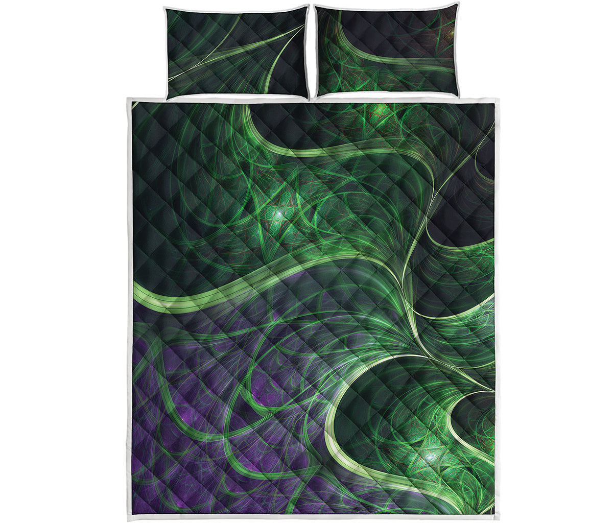 Green Fractal Print Quilt Bed Set