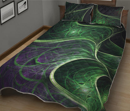 Green Fractal Print Quilt Bed Set