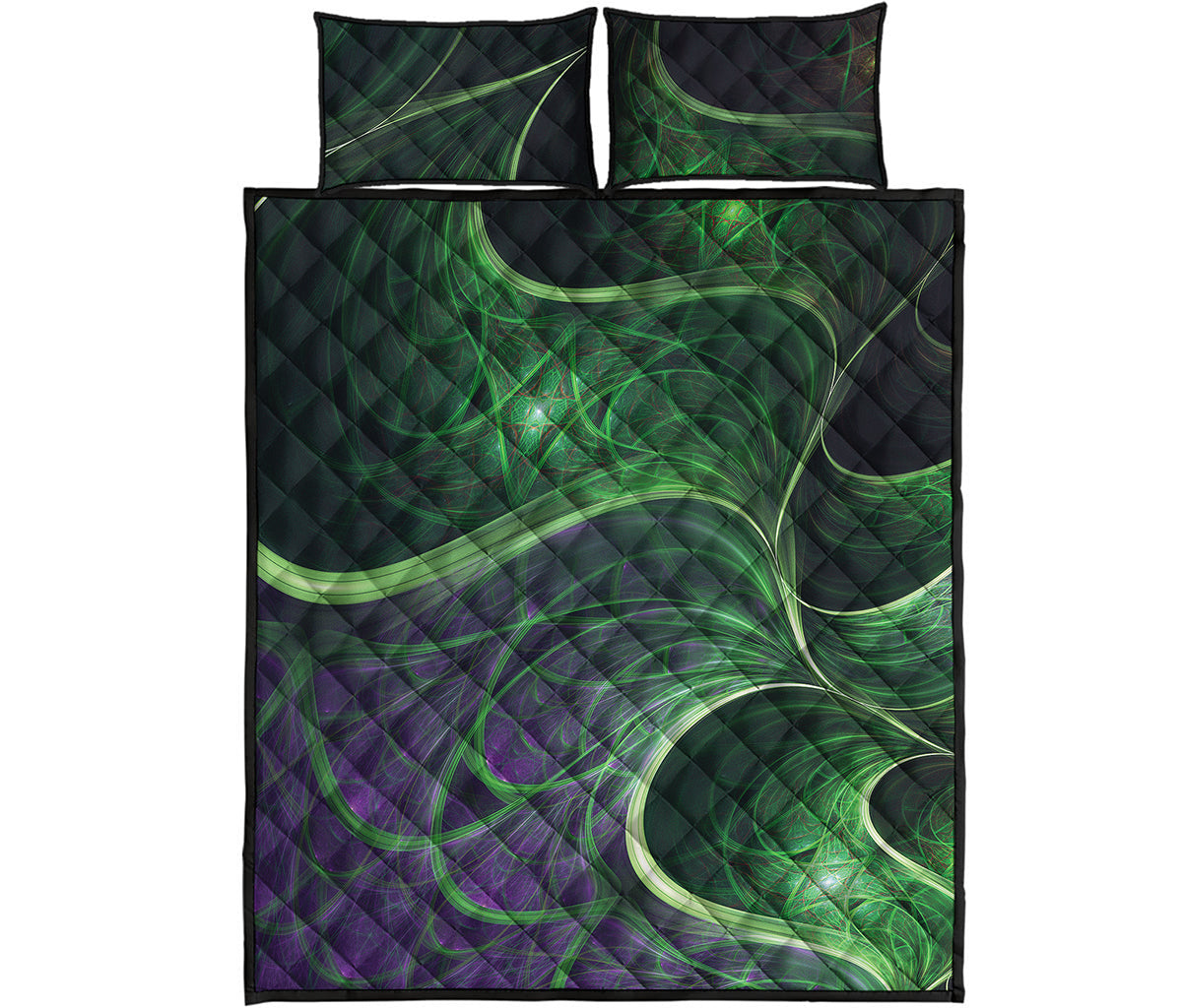 Green Fractal Print Quilt Bed Set