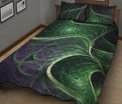 Green Fractal Print Quilt Bed Set