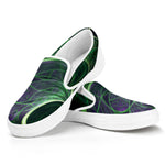 Green Fractal Print White Slip On Shoes