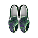 Green Fractal Print White Slip On Shoes