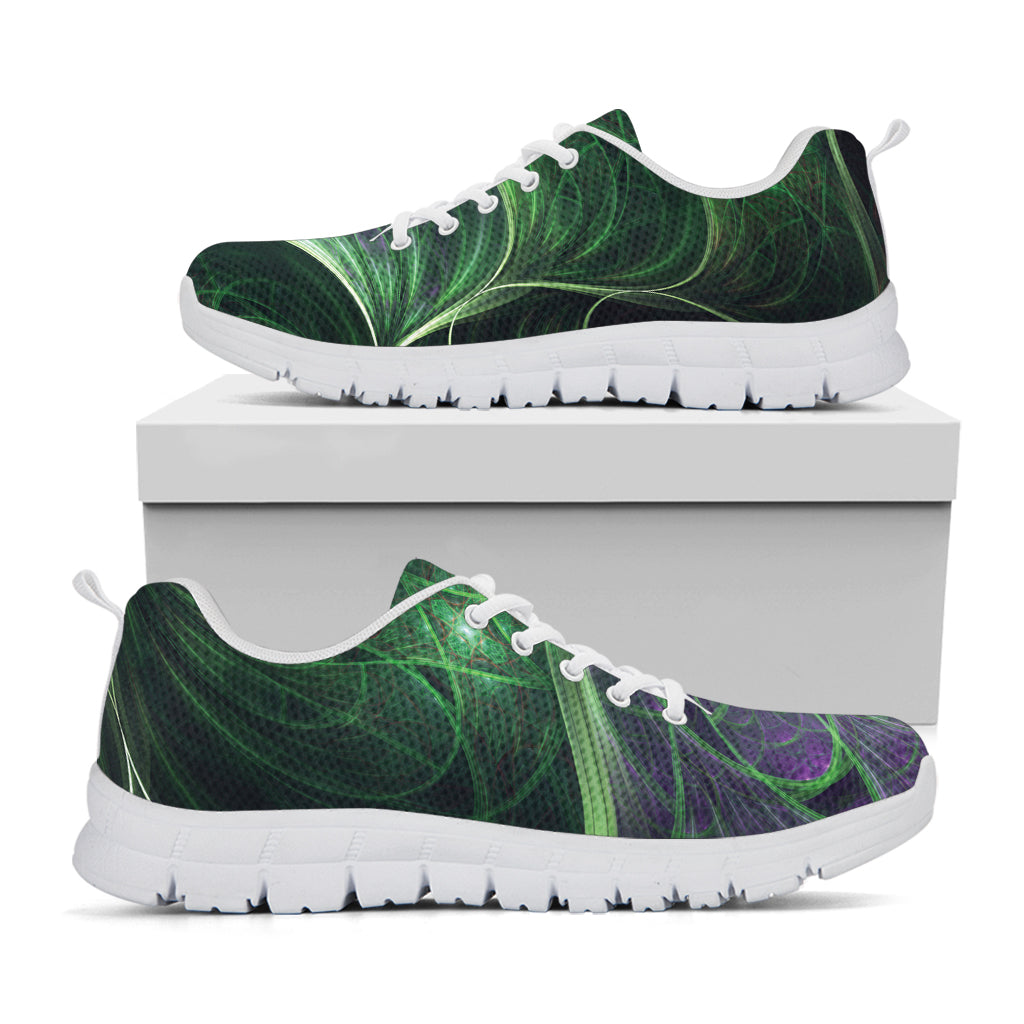 Green Fractal Print White Sneakers