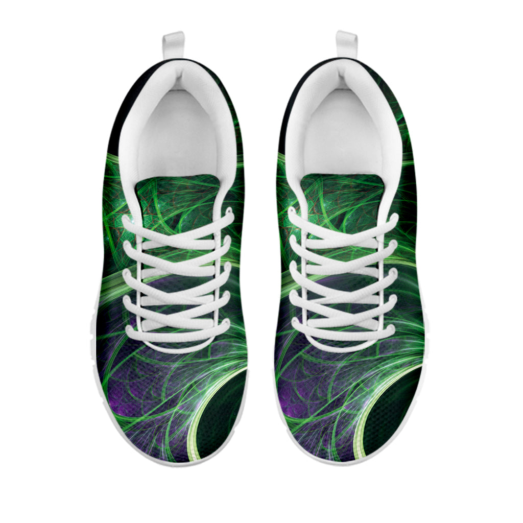 Green Fractal Print White Sneakers