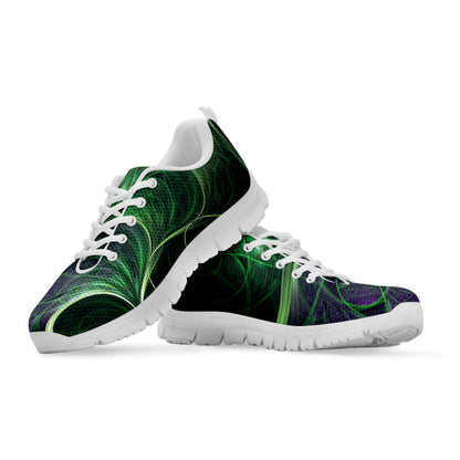 Green Fractal Print White Sneakers