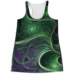 Green Fractal Print Women's Racerback Tank Top