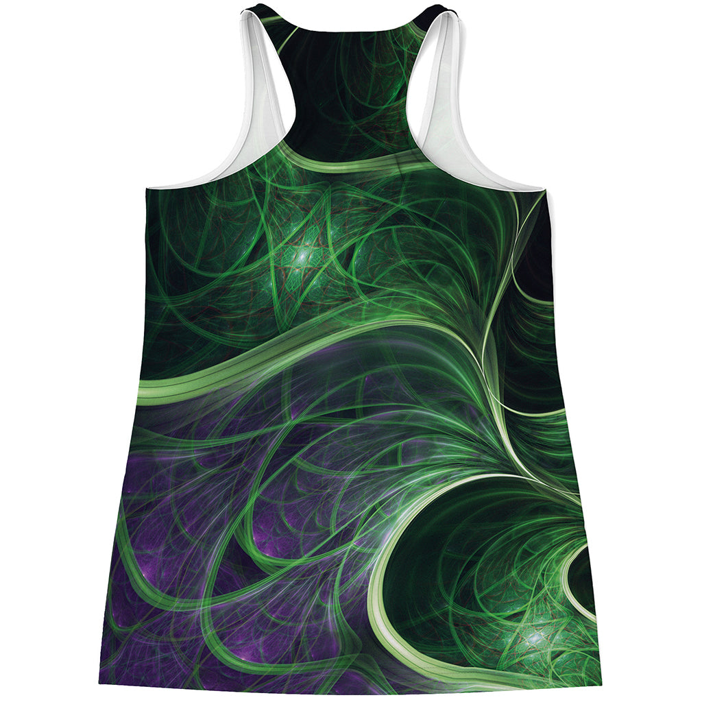 Green Fractal Print Women's Racerback Tank Top