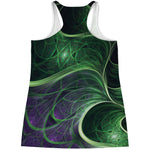 Green Fractal Print Women's Racerback Tank Top