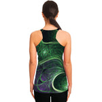 Green Fractal Print Women's Racerback Tank Top