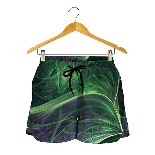 Green Fractal Print Women's Shorts