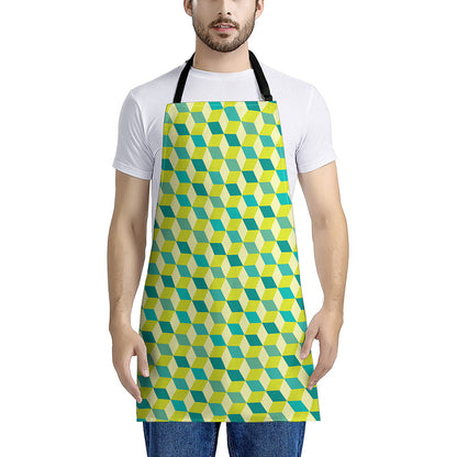 Green Geometric Cube Shape Pattern Print Apron
