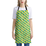 Green Geometric Cube Shape Pattern Print Apron